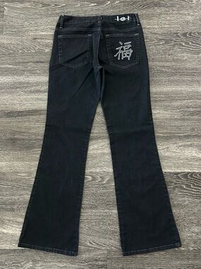 Vintage 90s Y2K Lei Flare Jeans Size 5 Embroidered Pocket Chinese Symbol Asian